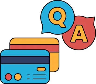 A credit card is shown with a question mark and an A above it Stock Illustration