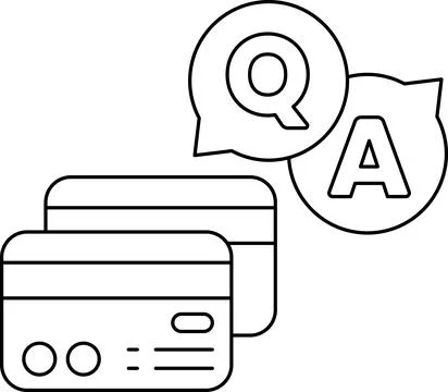 A credit card is shown with a question mark and an A above it Stock Illustration