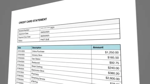 Credit Card Statement Past Due Document Animation 2 V2 Video stock 316479643