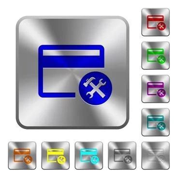 Credit card tools rounded square steel buttons Stock Illustration