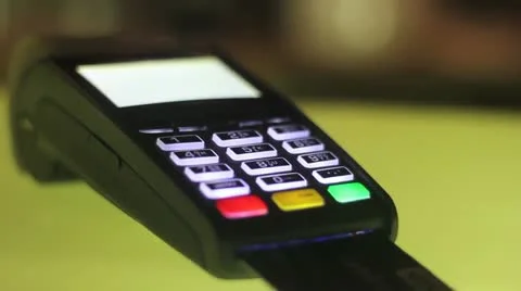 Credit card transaction and print out of receipt Stock Footage