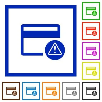 Credit card warning flat framed icons Stock Illustration