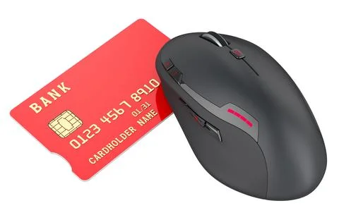 Credit card with Wireless Computer Mouse. Online shopping and banking conce.. Stock Illustration