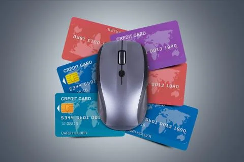 Credit cards with computer mouse Stock Illustration