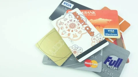 Credit Cards On A Table Close-Up Stock Footage 92892070