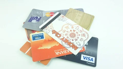 Credit Cards On A Table Close-Up Stock Footage 92894075