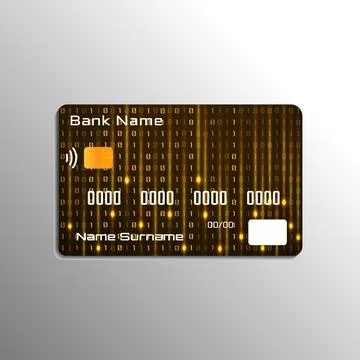 Credit debit card with Binary code on background. Vector illustration Illustrazione stock