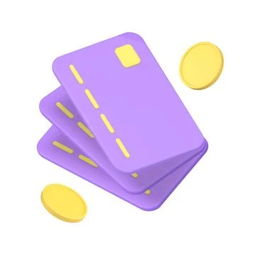 Credit debit card stack with golden coin money financial banking exchange 3d  库存插图