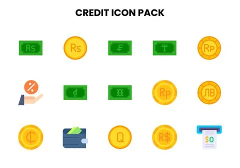 Credit Flat Design Icons Pack Stock Illustration