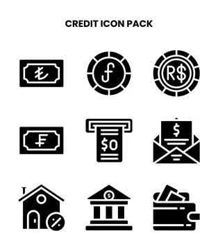 Credit Glyph Bundle Icons Pack Stock Illustration