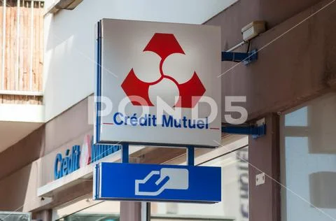 Credit mutiuel sign on bank agency facade in the street Stock Photos