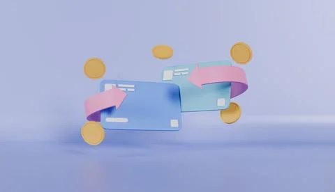 Credit or debit card refund money, cash back credit card with Arrow and coin Stock Illustration