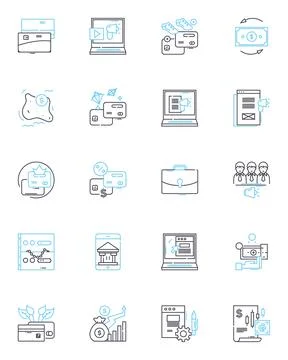 Credit oversight linear icons set. Regulation, Reporting, Evaluation, Risk Illustrazione stock