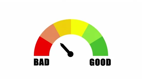 Credit rating gauge with pointer moving from bad to good level animation Stock Footage 336060516