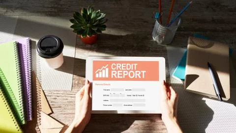 Credit report application form on screen. Business and finance concept. Фото