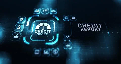 Credit report score button on virtual screen. Business Finance concept. Stock Photos