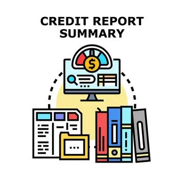 Credit report summary with financial data and document files Illustrazione stock