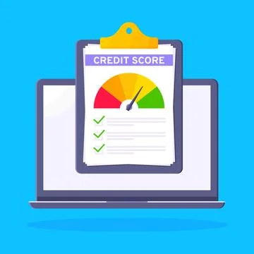 Credit score gauge speedometer indicator with color levels on clipboard. Stock Illustration