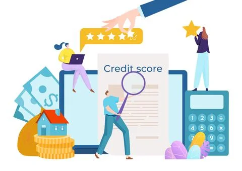 Credit score rating concept, vector illustration, flat tiny man woman people Illustrazione stock