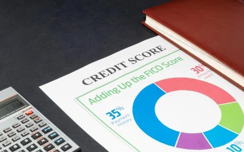 Credit score report with calculator Stock Photos