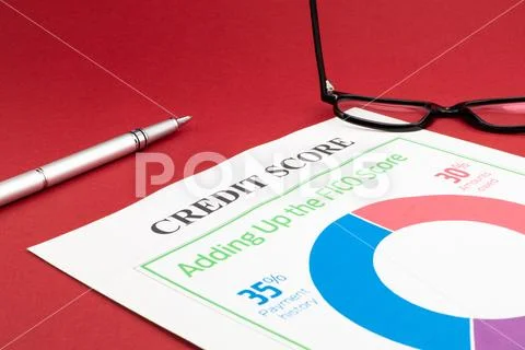 Credit score report with pen and notepad. Stock Photos