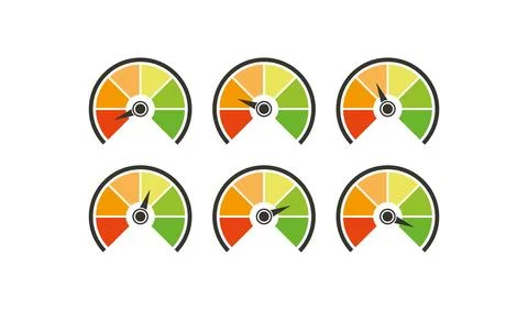 Credit score speedometer icon set. Customer satisfaction meter illustration.. Stock Illustration