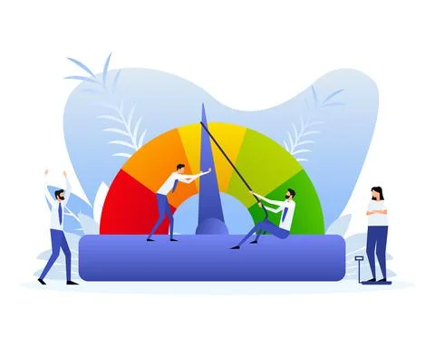 Credit score speedometer on white background. People in flat style Illustrazione stock