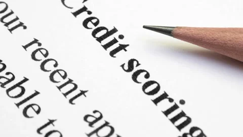 Credit Scoring Concept with Pencil Pointing at Financial Document Stock Footage 335416211