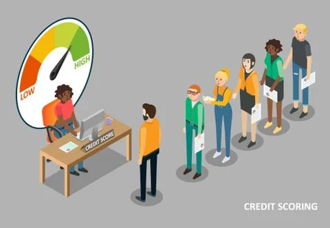Credit scoring concept vector flat isometric illustration Stock Illustration