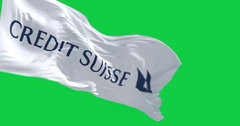 Credit Suisse flag fluttering in the wind on green screen Stock Footage 254308632