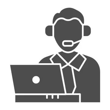 Credit support operator solid icon. Man with laptop, bank customer symbol, glyph Illustrazione stock