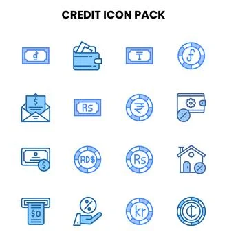 Credit Two Colour Bundle Icons Pack Stock Illustration