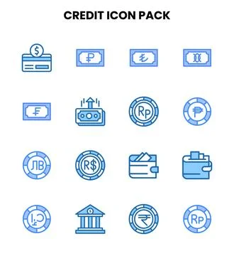 Credit Two Colour Bundle Icons Pack Stock Illustration