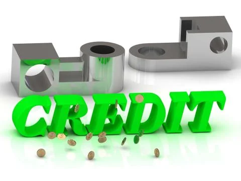 CREDIT- words of color letters and silver details on white background Stock Illustration