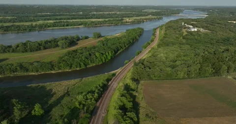A Creek and the Platte River Drone Aerial View Ashland Nebraska USA 库存影片 335794698