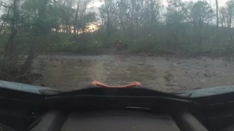 Creek crossing in a UTV at twilight in the Ozark mountains Stock Footage 336849078