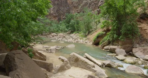 Creek flowing through cliffs in a canyon in Utah Stock-Footage 146120648