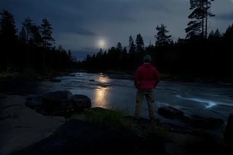 At the creek in moonlight Stock Photos