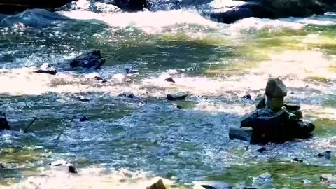 Creek rushing past a stone stack Stock Footage 169129194