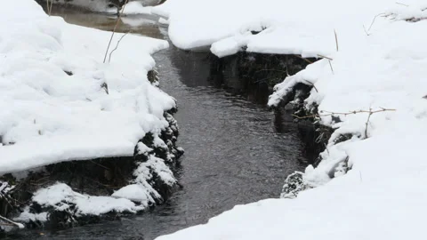 Creek under the snow camera  motion Stock Footage 106394893