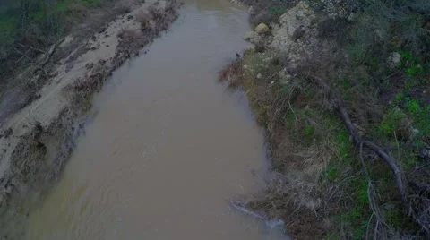 Creek/River Aerial Up Stream Stock Footage 48343775