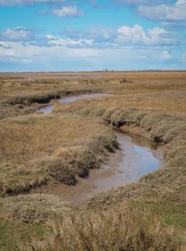 Creeks across expansive salt marshes, Blakeney National Nature Reserve, Norfolk Stock Photos