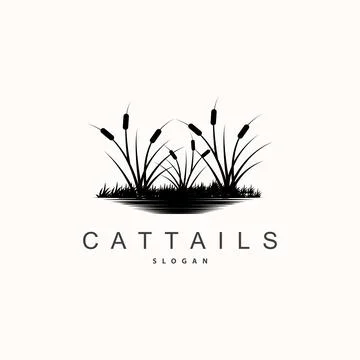 Creeks And Cattails River Logo, Grass Design Simple Minimalist Illustration.. Stock Illustration