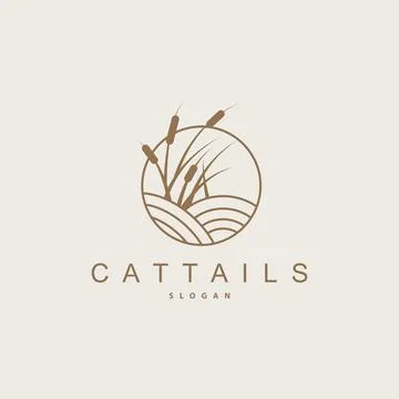 Creeks And Cattails River Logo, Grass Design Simple Minimalist Illustration.. Stock Illustration