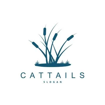 Creeks And Cattails River Logo, Grass Design Simple Minimalist Illustration.. Stock Illustration