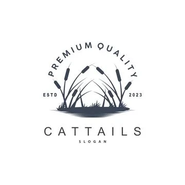 Creeks And Cattails River Logo, Grass Design Simple Minimalist Illustration.. Stock Illustration