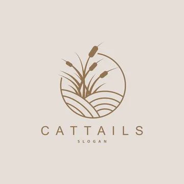 Creeks And Cattails River Logo, Grass Design Simple Minimalist Illustration.. Stock Illustration