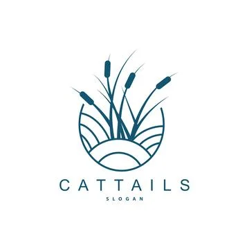 Creeks And Cattails River Logo, Grass Design Simple Minimalist Illustration.. Stock Illustration