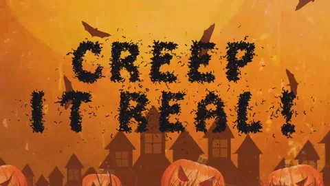 Creep it real bat typeface orange halloween background Stock Footage 314698825