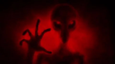 Creepy alien humanoid silhouette in light. 2D animation in sci-fi horror genre.  Stock Footage 342437464